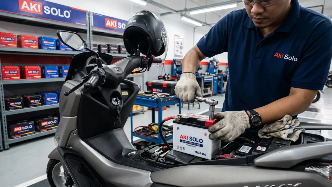 Teknisi Pasang Aki di Motor Matic